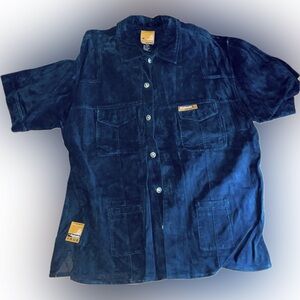 Akademiks leather button leather short sleeve shirt medium